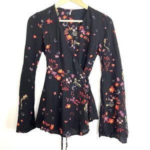Free People Floral Wrap Shirt Bell Sleeve Size 0